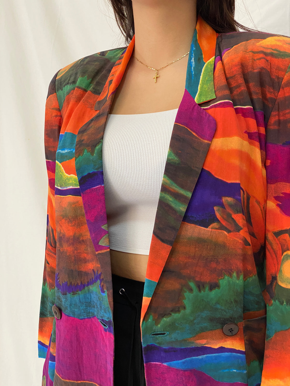 Vintage Linda Allard for Ellen Tracy Silk Abstract Landscape Art Print Blazer - M Vintage Linda Allard for Ellen Tracy Silk Abstract Landscape Art Print Blazer - M
