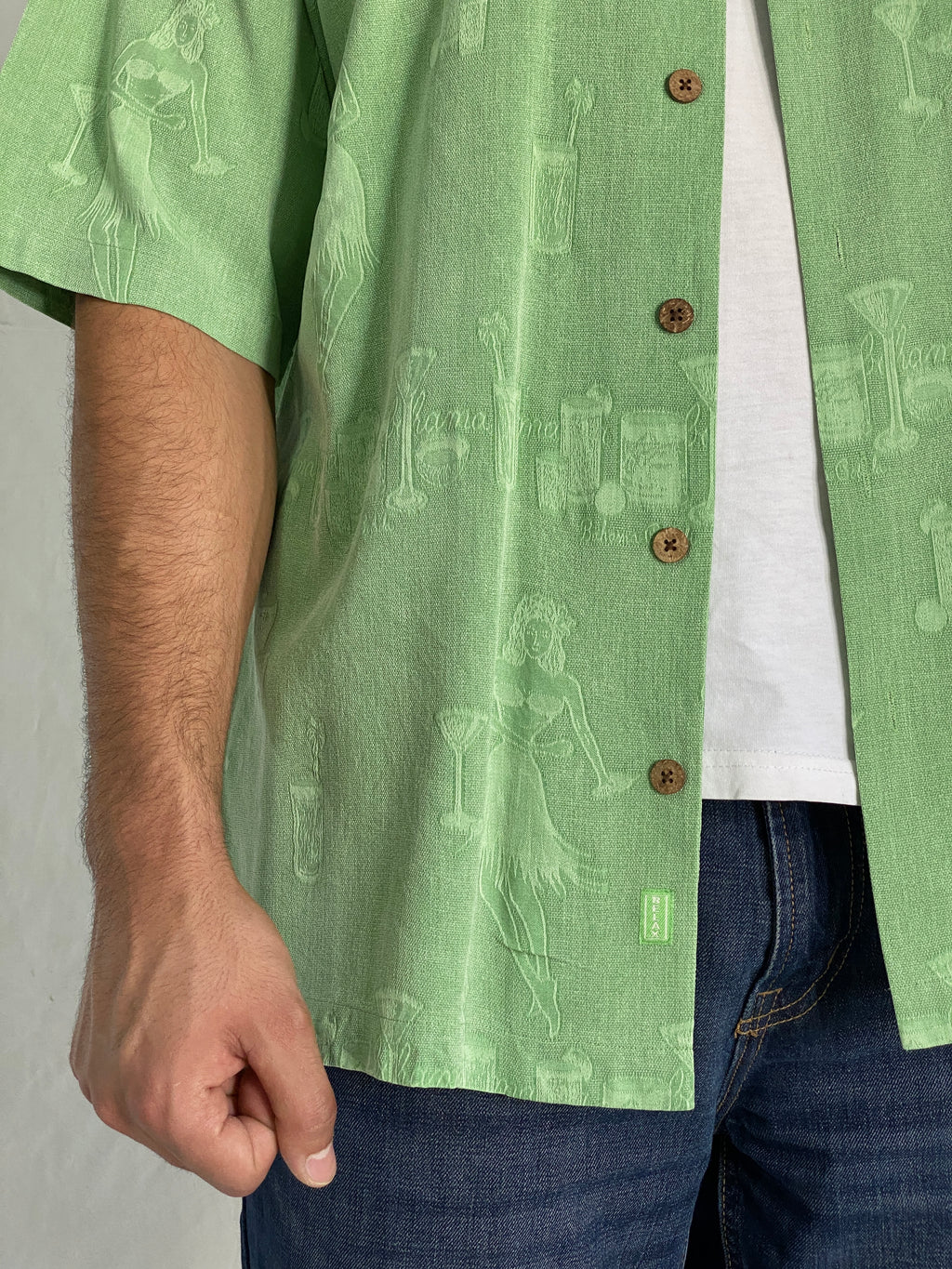 Vintage Tommy Bahama Silk Green Hawaiian Camp Shirt – Cocktail & Hula Print Men’s Shirt - L