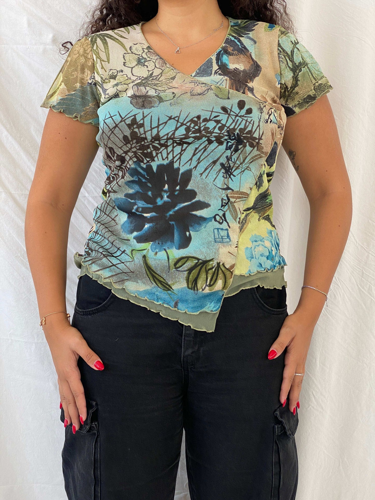 Vintage Nina Kalio Floral Green Mesh Top Size XL - Balagan Vintage Sleeveless Top 00s, 90s, Dina, floral mesh, floral top, mesh, NEW IN