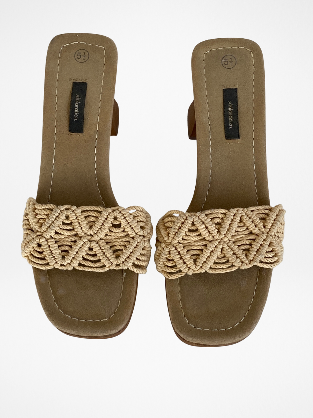 Xhilaration Natural Woven Block Heel Mules – Square Toe Slide Sandals - Size 36EU