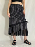 Vintage Wearhouse Black Silver Midi Striped Sheer Mesh Hem Whimsygoth Skirt - M
