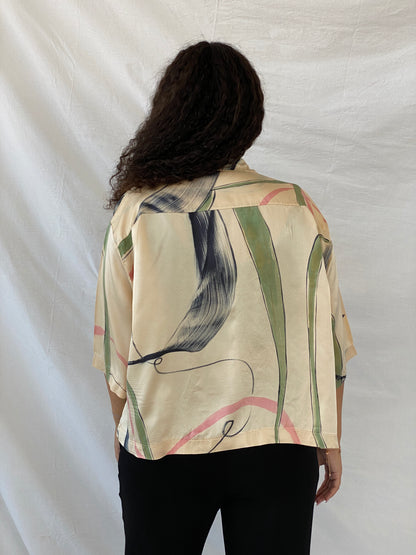 Handmade Vintage Abstract Print Oversized Button Shirt - XL