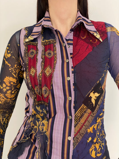 Y2K Save The Queen! Multicolor Whimsical Baroque Sheer Shirt – M