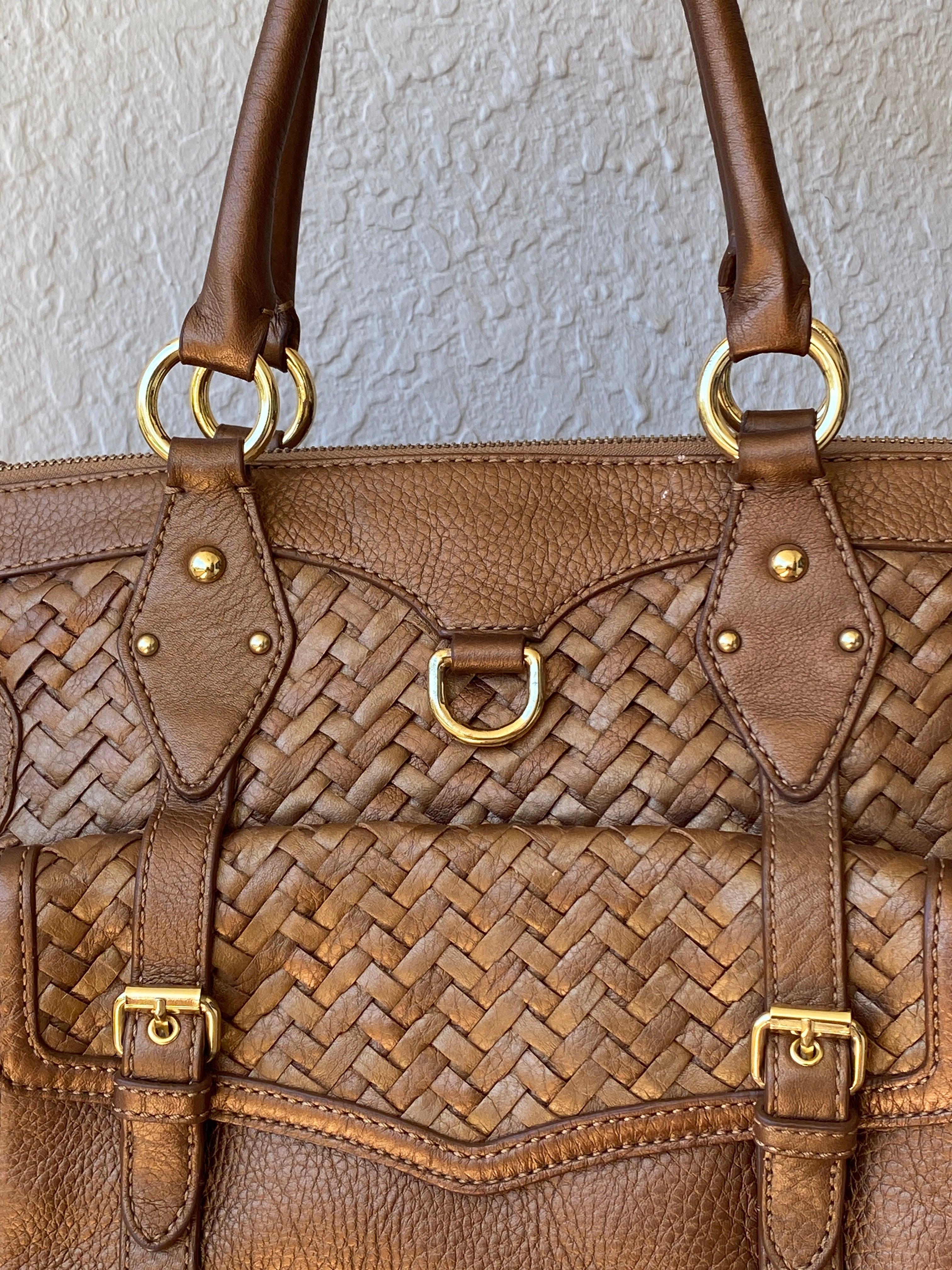Beautiful Cole Haan Village Weave H06 Purse Woven Leather Bronze Handbag