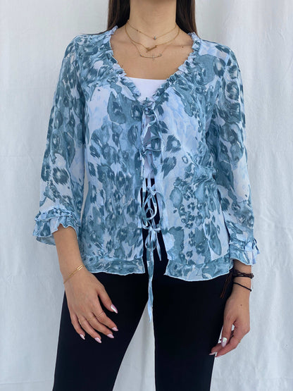 Per Una by Marks&Spencer Sheer Blue Cardigan Size L - Balagan Vintage Cardigan cardigan, full sleeve shirt, groovy, groovy print, groovy shirt, Juana, NEW IN, women skirt