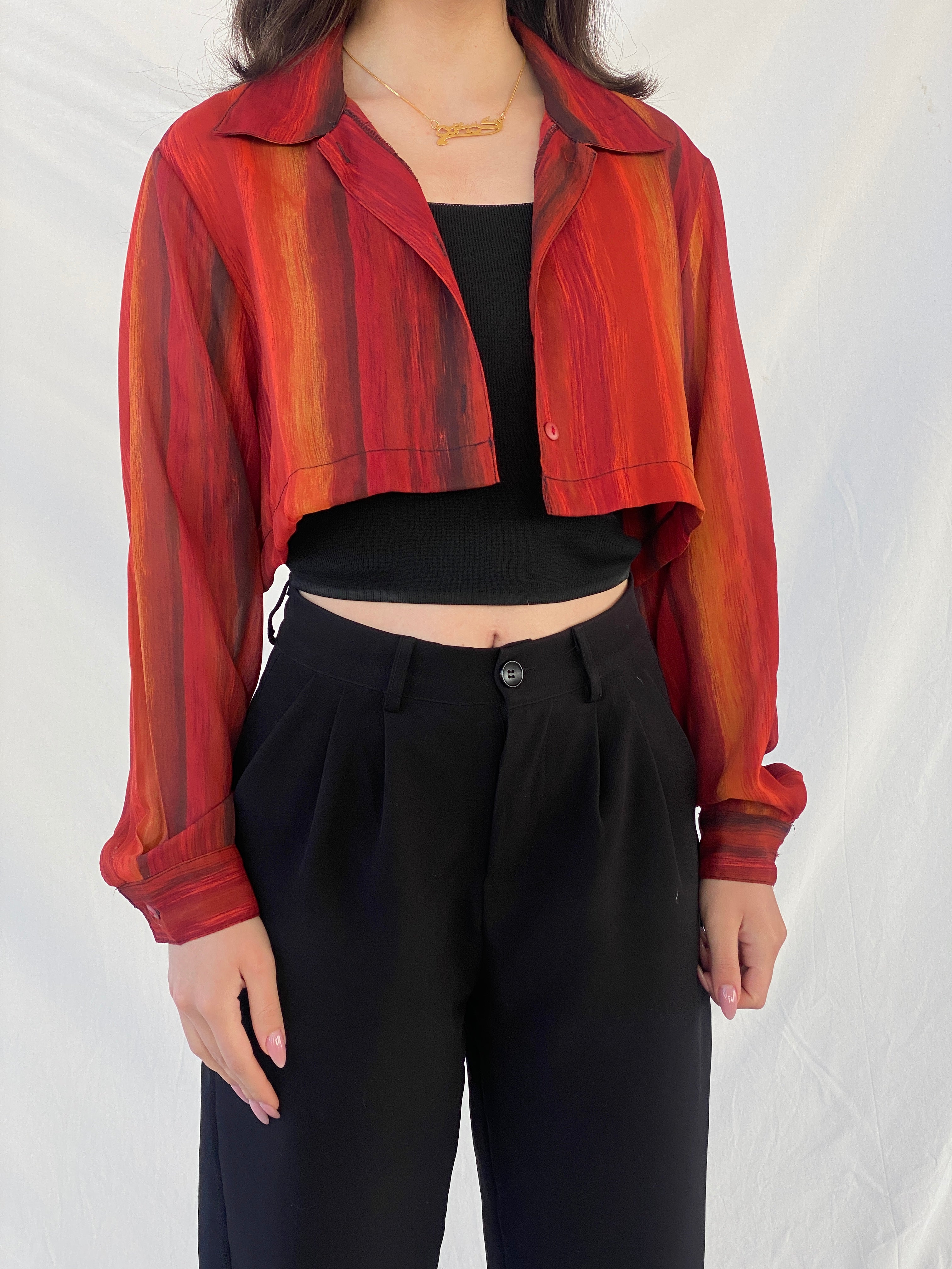 قميص نسائي برتقالي قصير بأكمام كاملة من Vintage Noteations - مقاس M