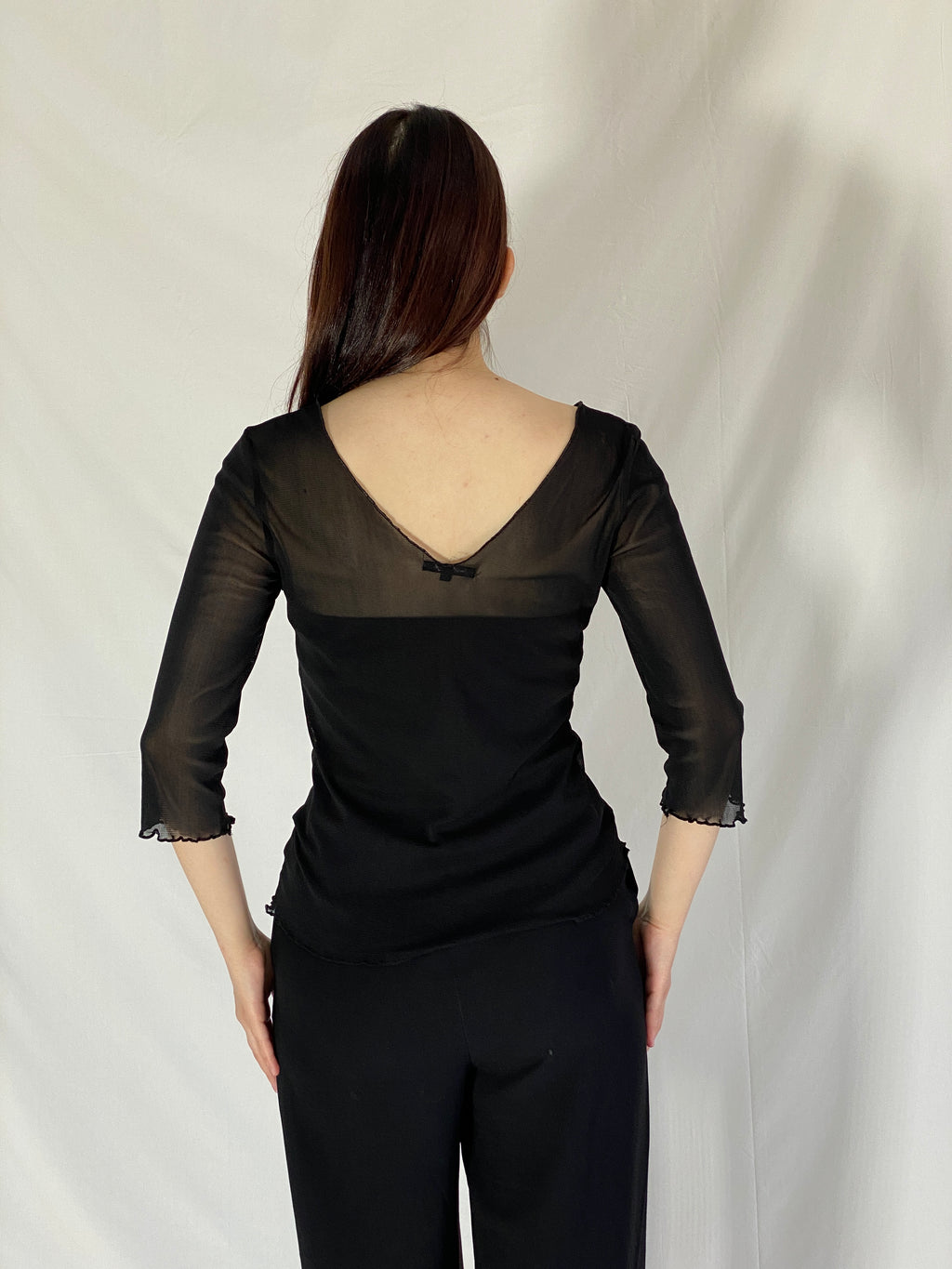 Vintage Y2K Jennifer Taylor Sheer Beaded Butterfly Mesh Top - L