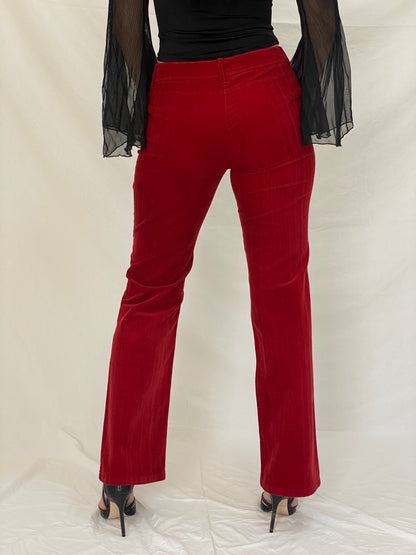 Y2K ZERRES Stretch  Red Corduroy Straight Leg Mid Rise Pants - 38EU