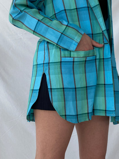 Vintage 80s/90s Instant Shop Green & Blue Plaid Oversized Blazer - L