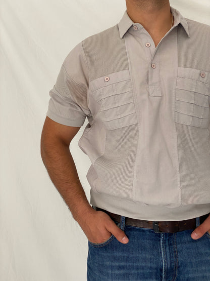 Vintage 90s Alexxus Exclusive Gray Textured Panel Polo Shirt – L