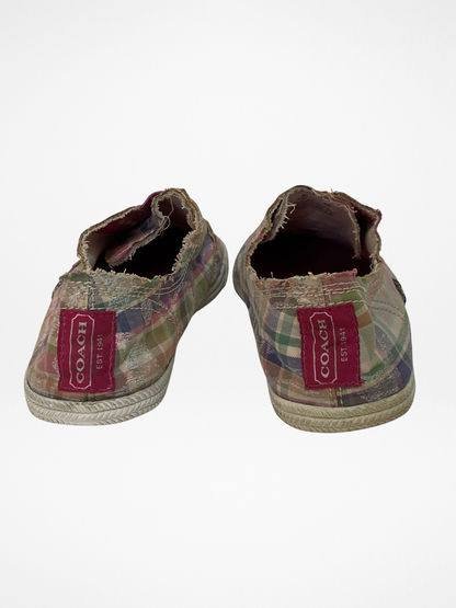 Coach Pink Plaid Distressed Slip-On Sneakers – 38.5 EU