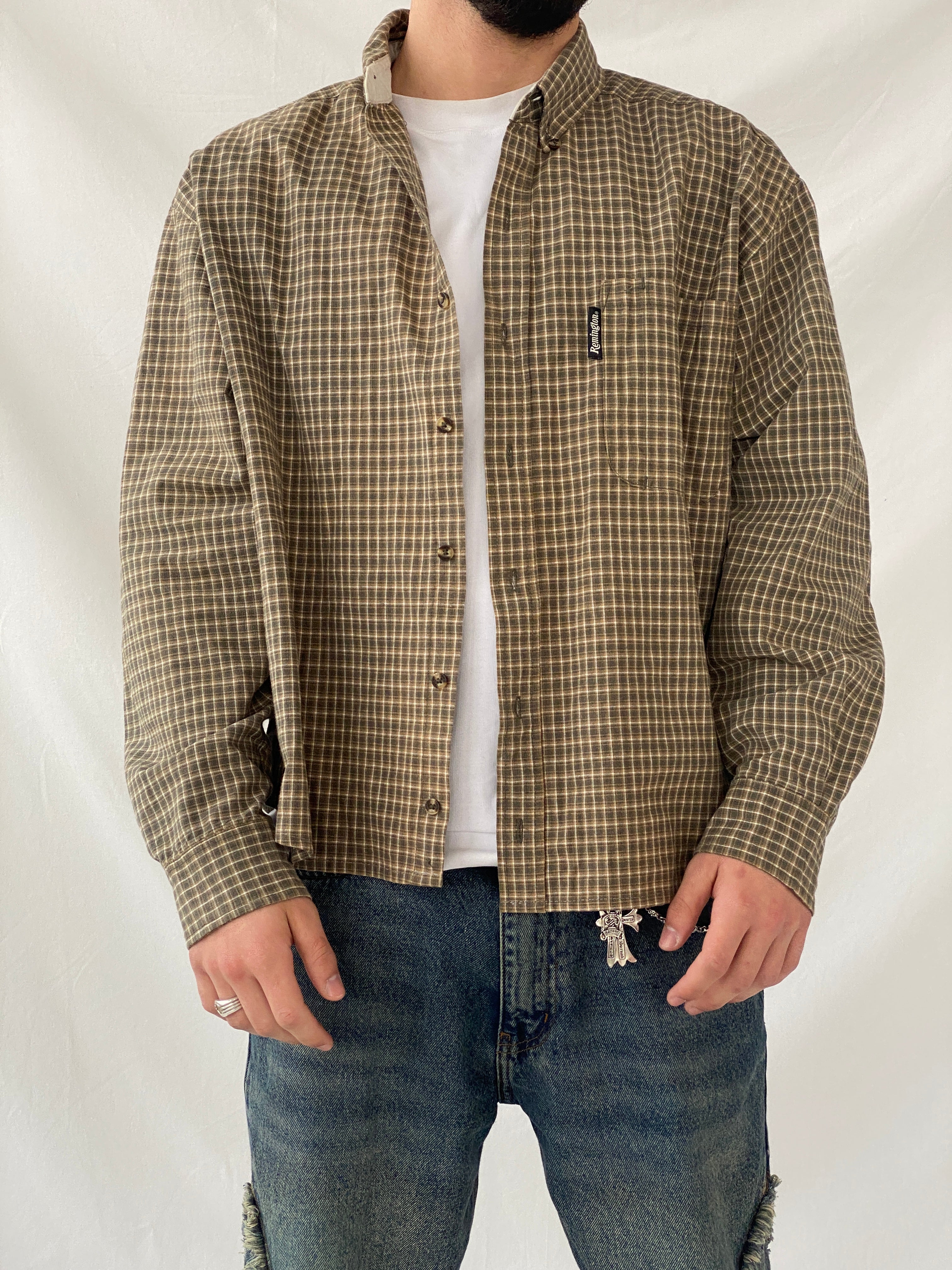 قميص رجالي من ريمينجتون فينتاج بأكمام طويلة وأزرار - مقاس XL