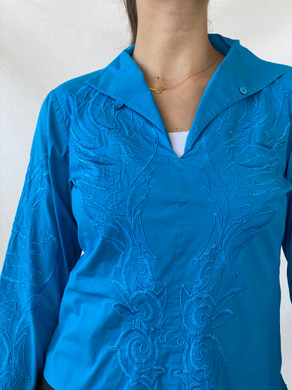 NARACAMICIE Blue Embroidered Women’s Long Sleeve Shirt - S