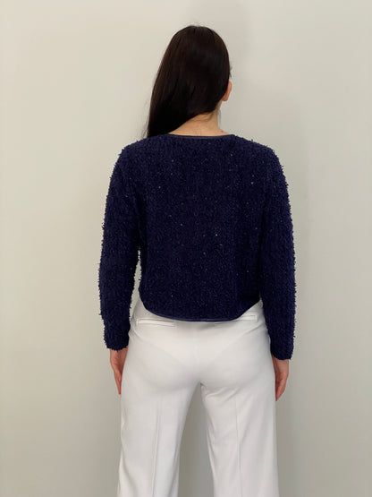 SOMMERMANN Navy Blue Textured Sequin Cardigan Jacket – M