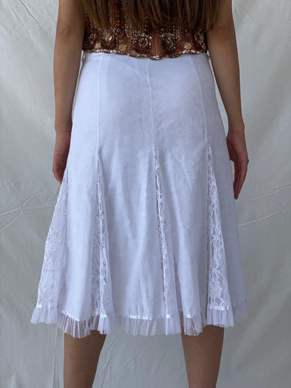 Vintage 00s Olabi Fashion Lace Blend White Midi Skirt - M