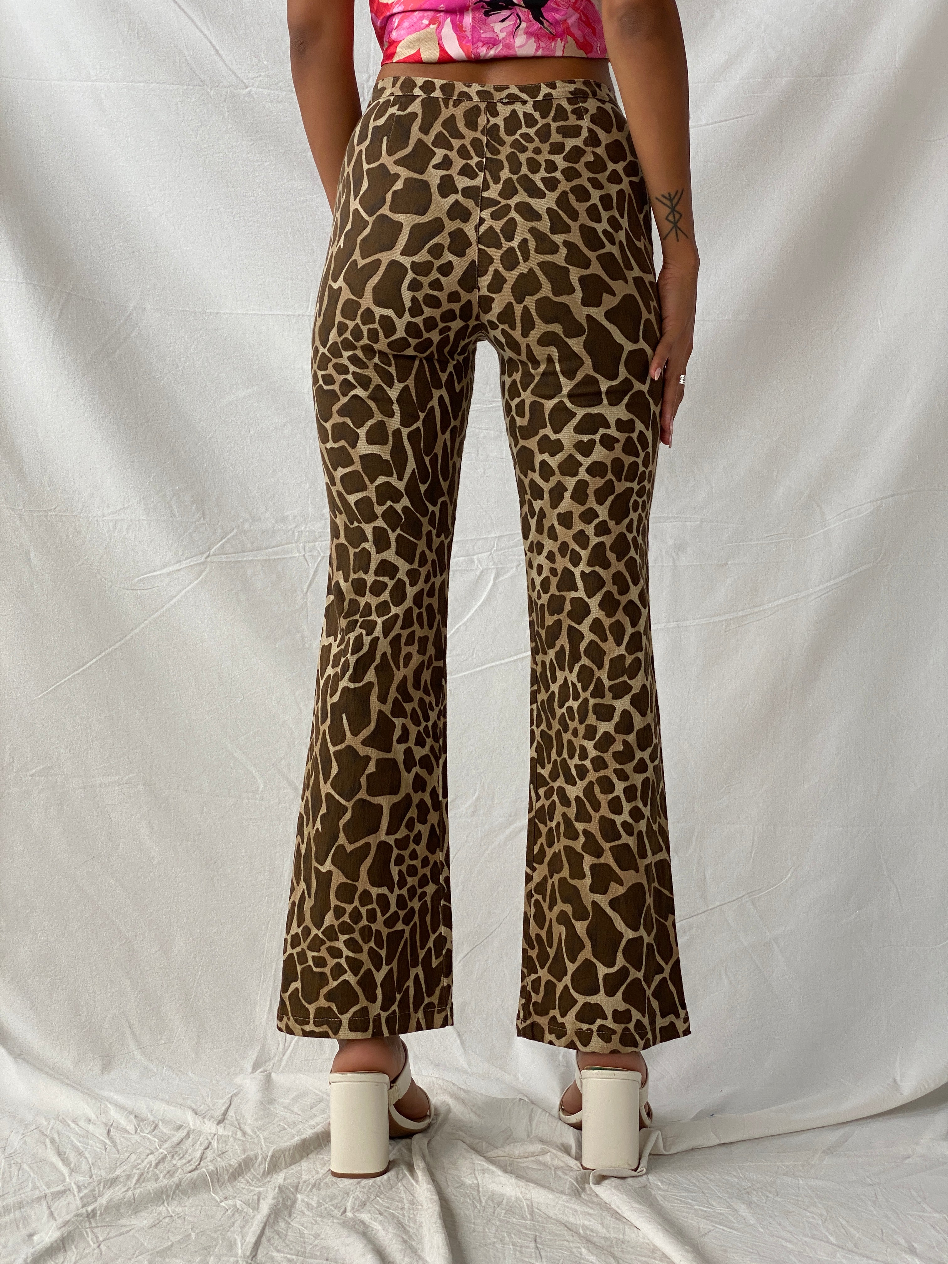 CHERIMAX Giraffe Print Brown and Beige Flare Pants - XS