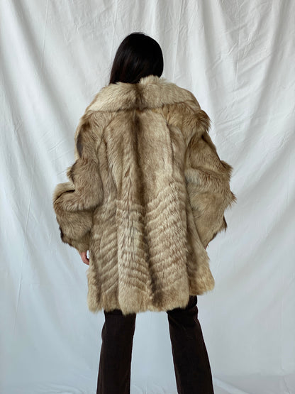 Luxurious Vintage Real Fur Women’s Beige Coat Natural Genuine Fur Jacket - L