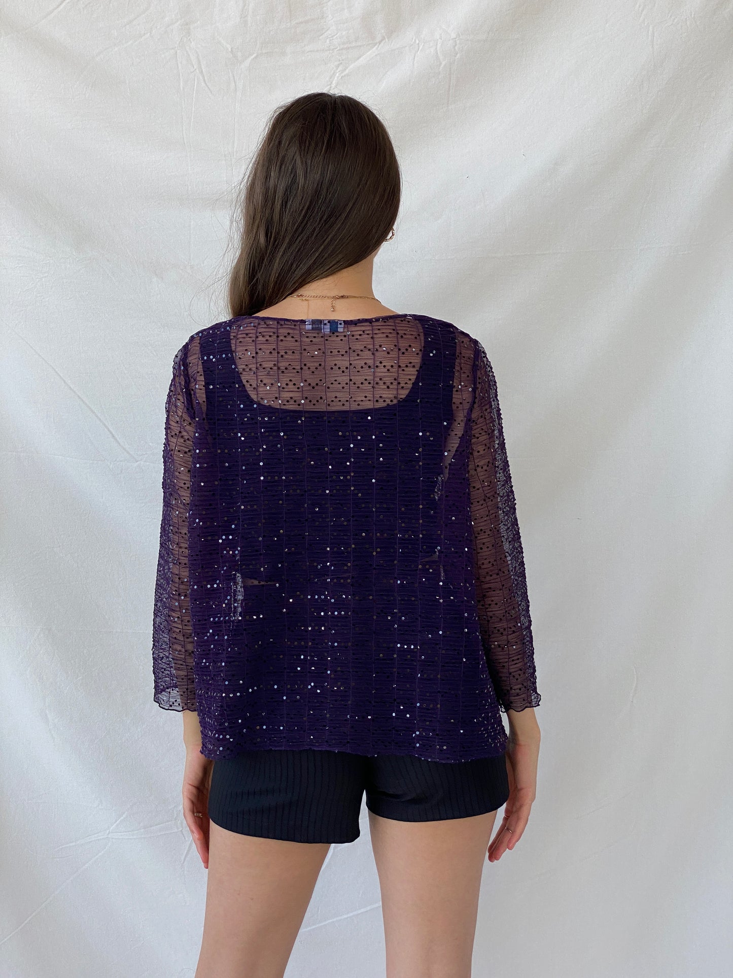 Vintage Talla&Moda Sequined Sheer Purple Cardigan - L