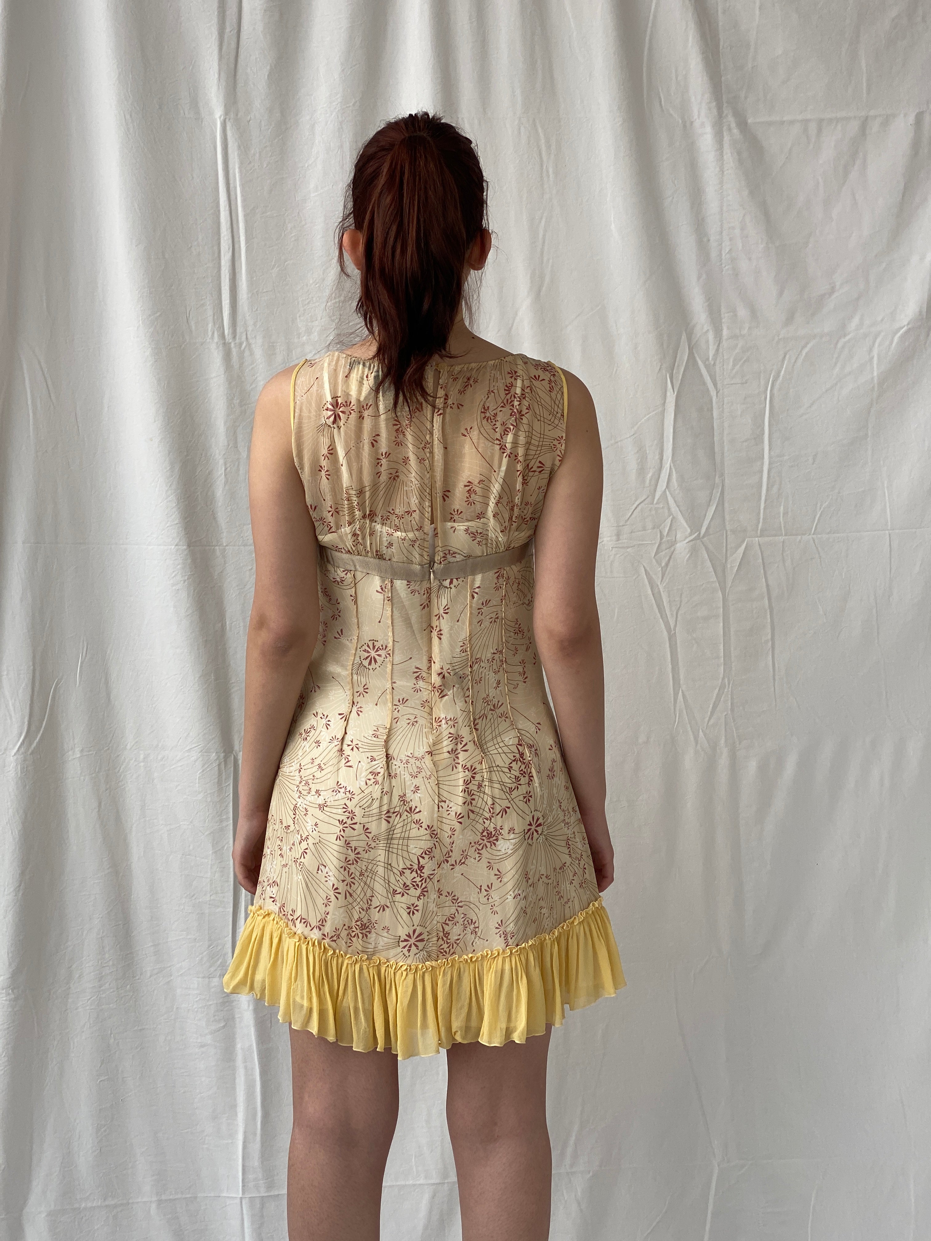 Beautiful Sportmax Code by  Max Mara Yellow Floral Sleeveless Coquette Silk Sheer Dress - S