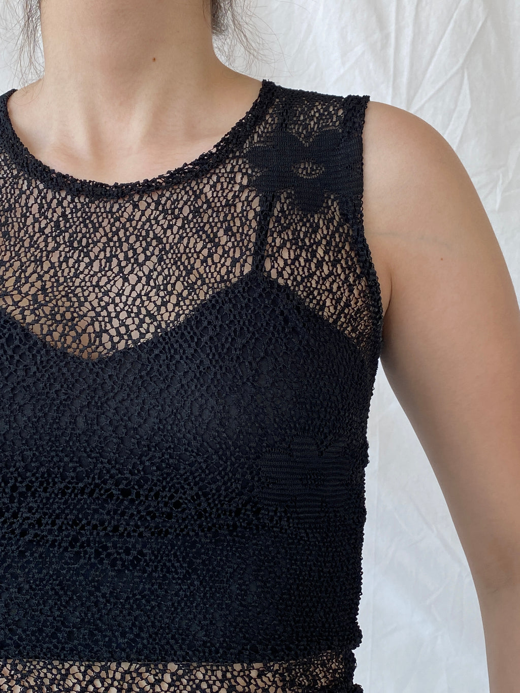 Vintage Y2K Streetwear Crew Neck Sheer Mesh Black Floral Top - S