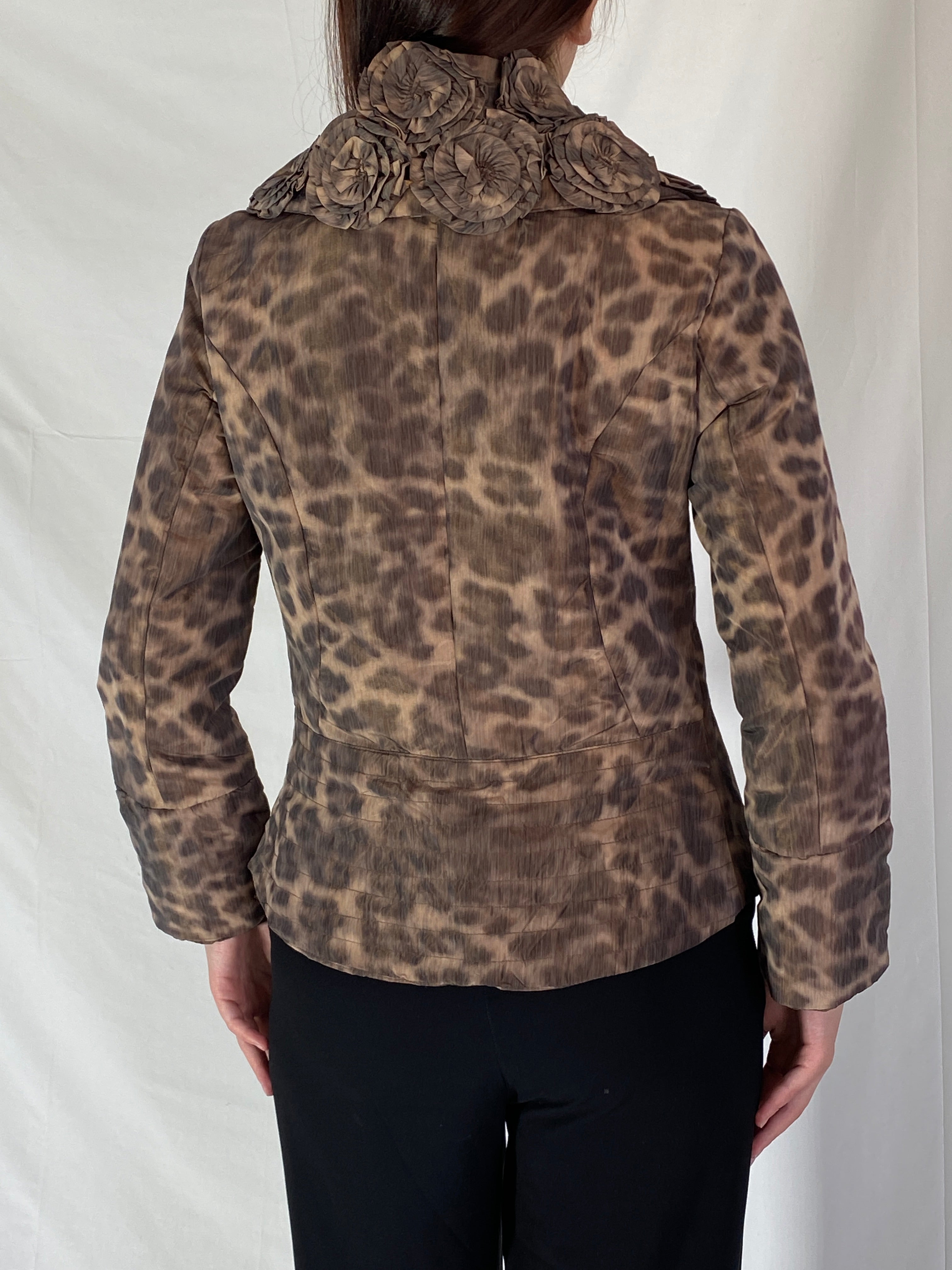 Boko Collection Leopard Print Light Jacket with Floral Collar Detail - M