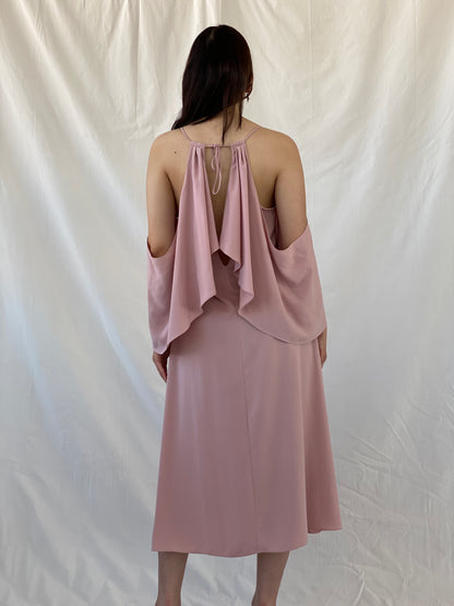 Jovonna London Blush Pink Cold Shoulder Midi Wedding Guest Dress - S