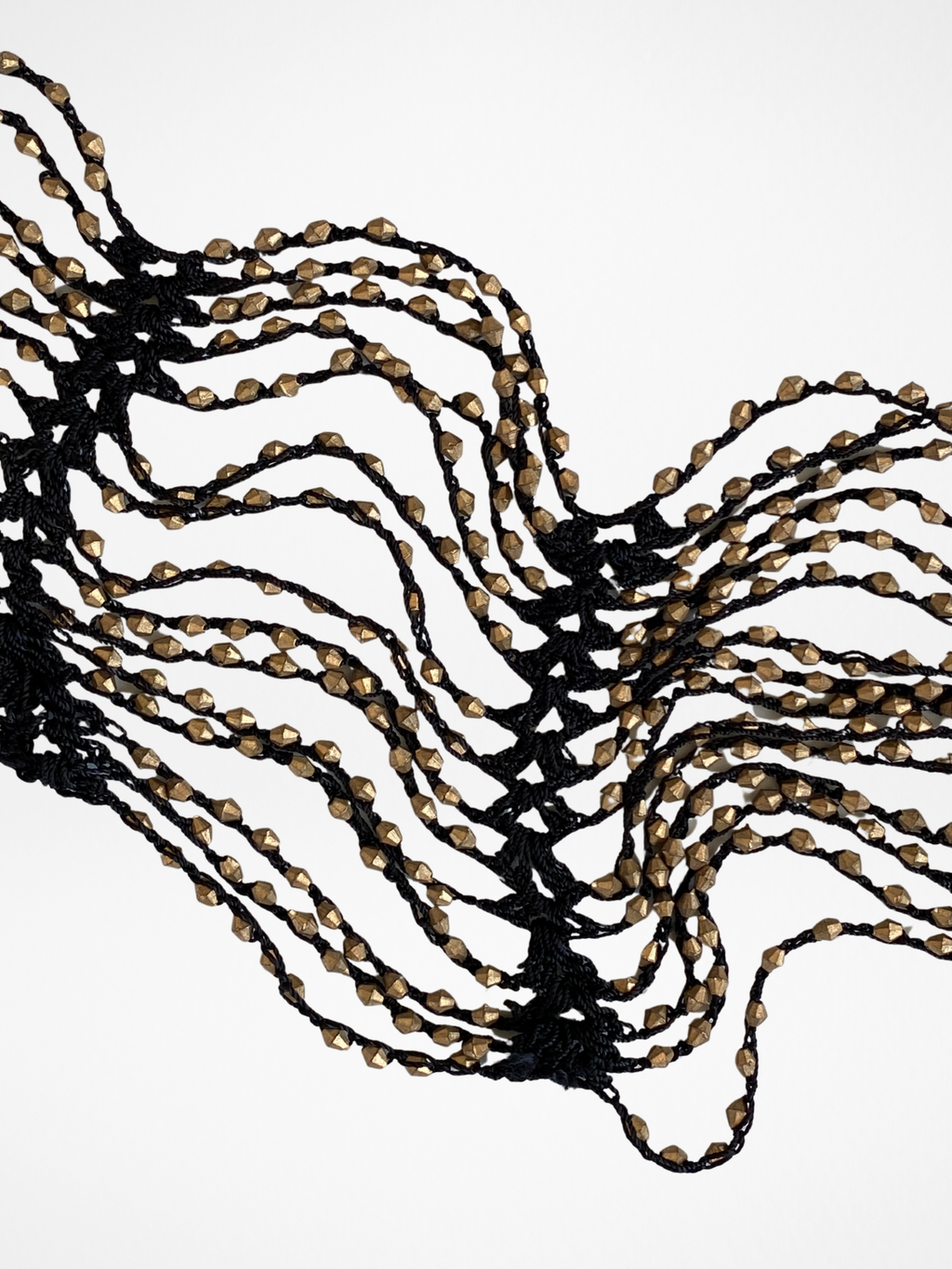 Therapy Black Crochet Beaded Fringe Scarf with Bronze Embellishments Statement Wrap