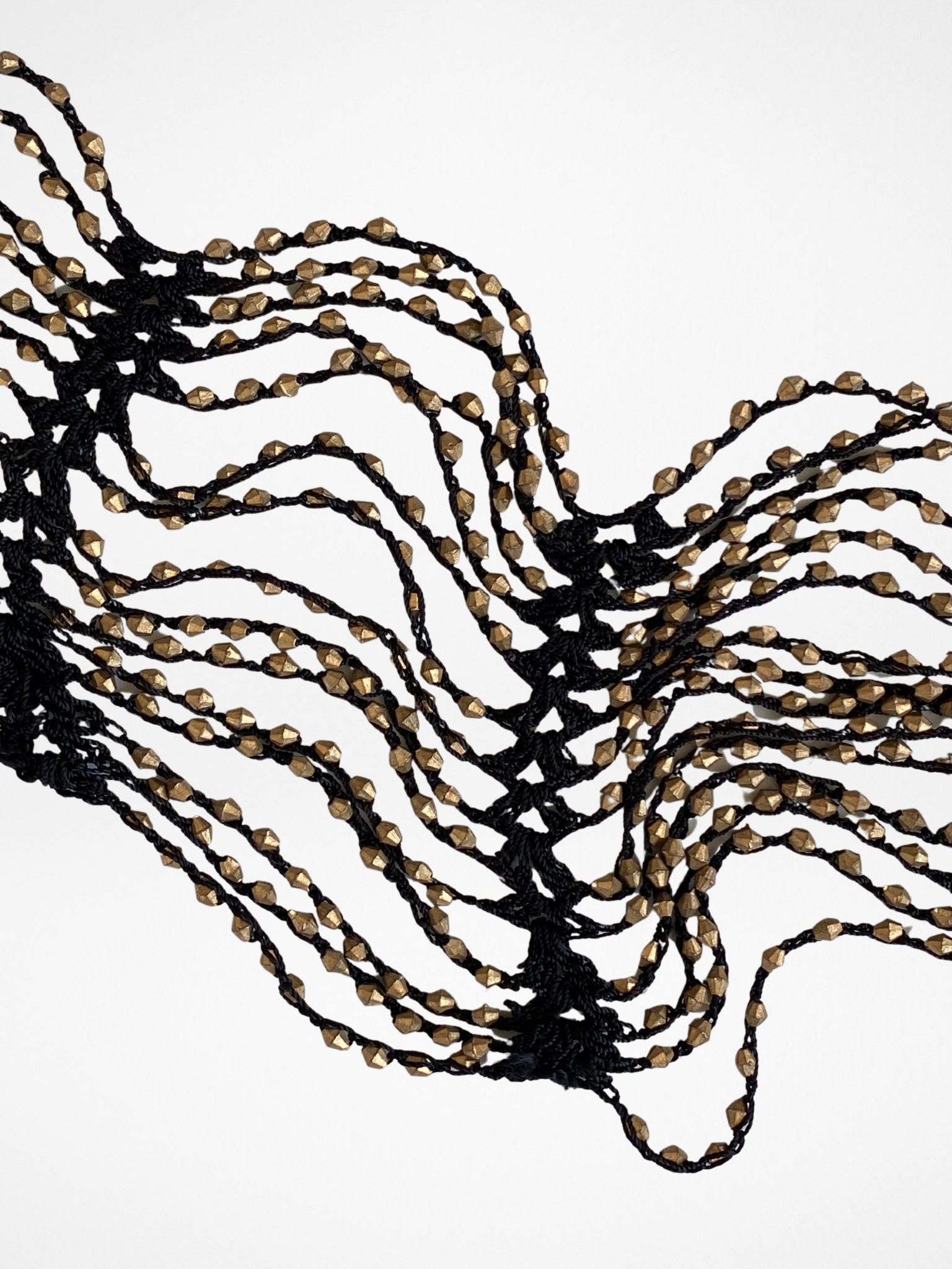 Therapy Black Crochet Beaded Fringe Scarf with Bronze Embellishments Statement Wrap