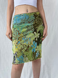 Vintage Y2K Public Paisley Floral Print Green Knee Length Skirt - M