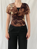 Vintage Y2K BSB Collection Brown Floral Lace V-Neck Women’s Top - S
