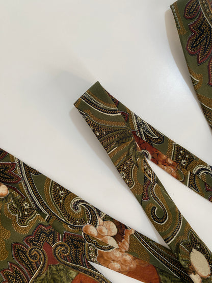 Vintage Retro Statement Woodward Silk Tie - Olive Green Paisley & Grapes Print