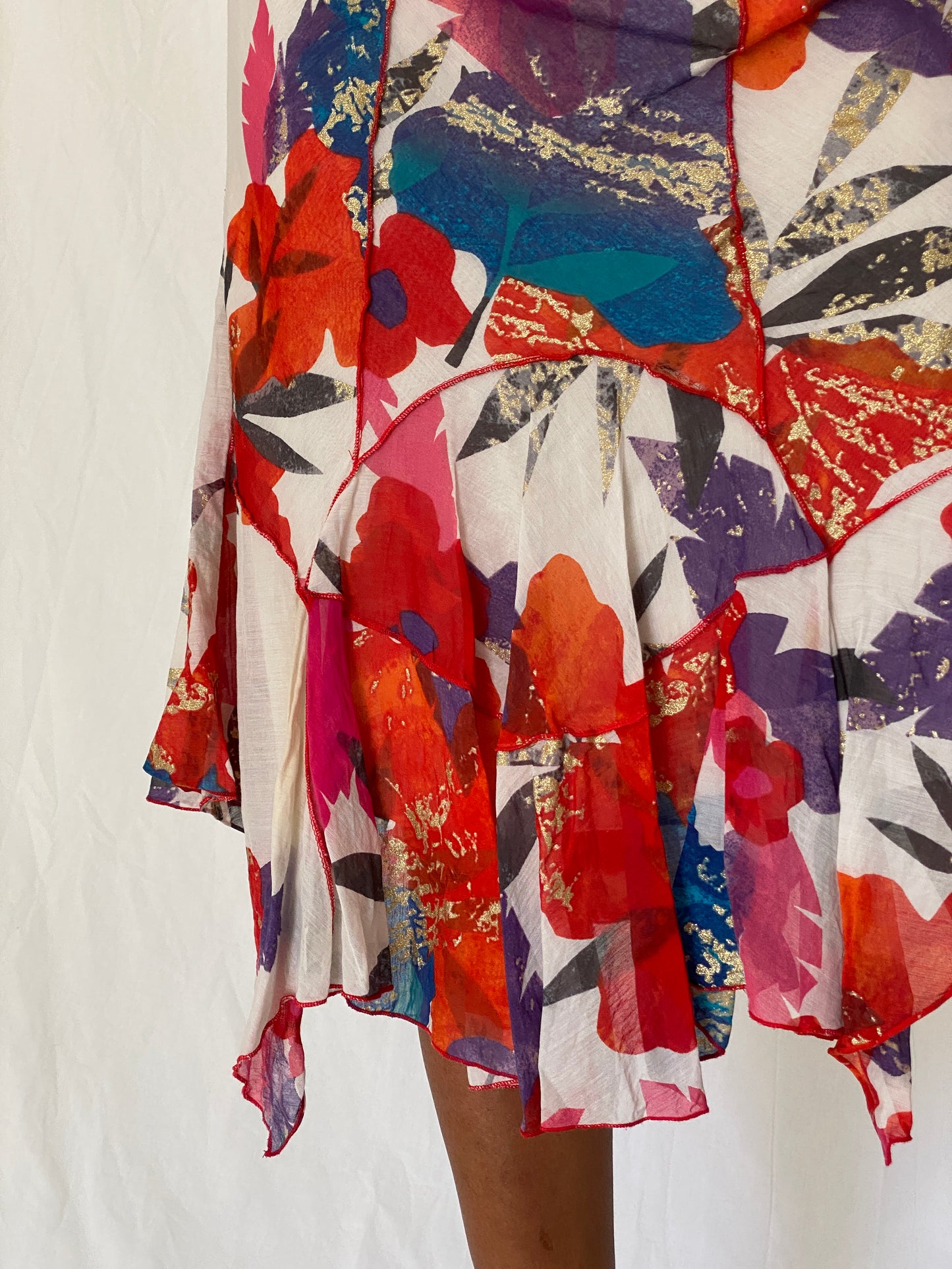 Vintage Y2K Didier Parakian Multicolor Silk Cotton Floral Asymmetric Boho Midi Skirt - M