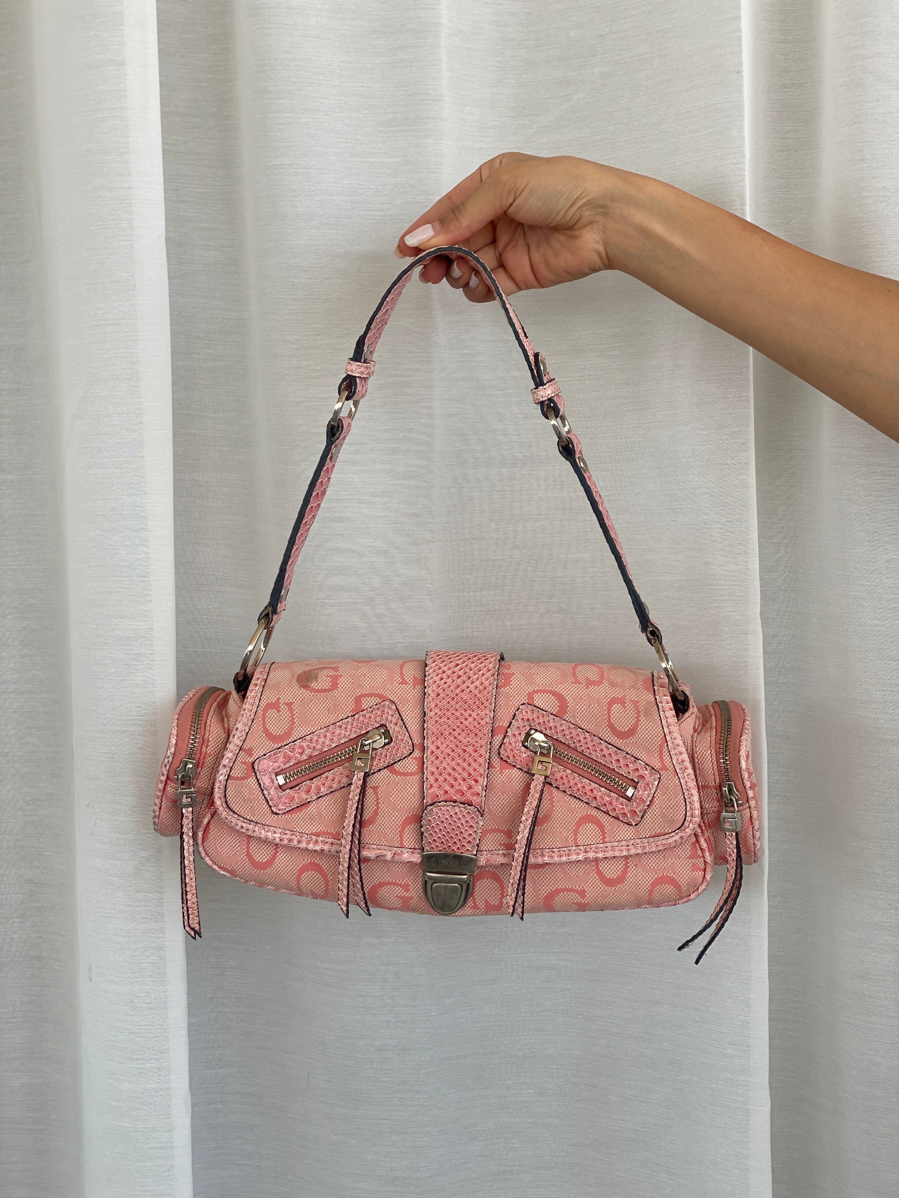 Statement Vintage Y2K Guess Pink Monogram Shoulder Bag