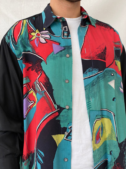 Vintage 90s Golfer’s Club Floral Graphic Men’s Long Sleeve Shirt - L