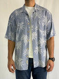 Vintage Jamaica Jaxx 100% Silk Palm Tree Print Shirt Blue Tropical Resort Shirt - XL