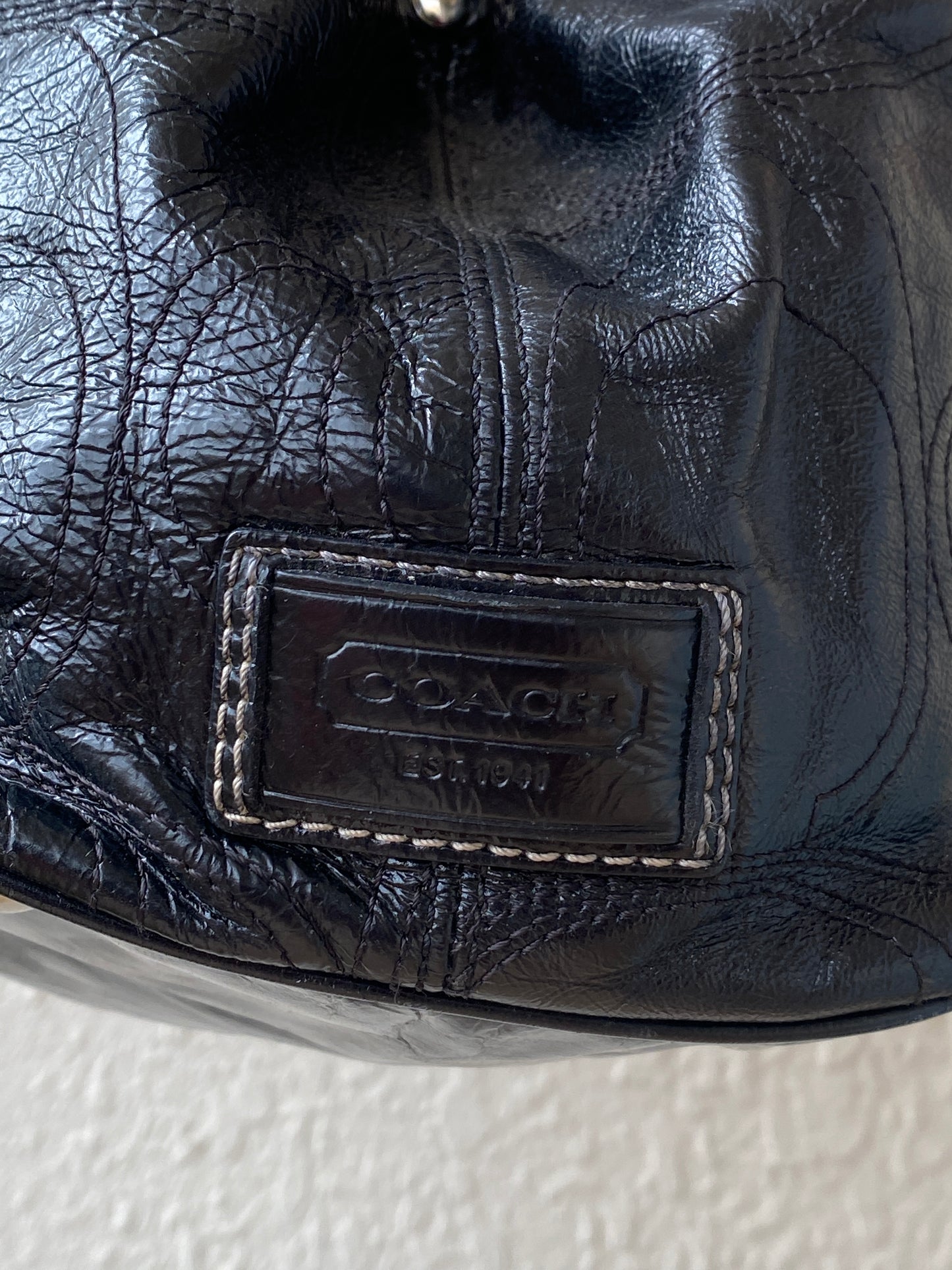 Vintage Y2K Coach Black Embossed Leather Shoulder Tote Bag Style F15658