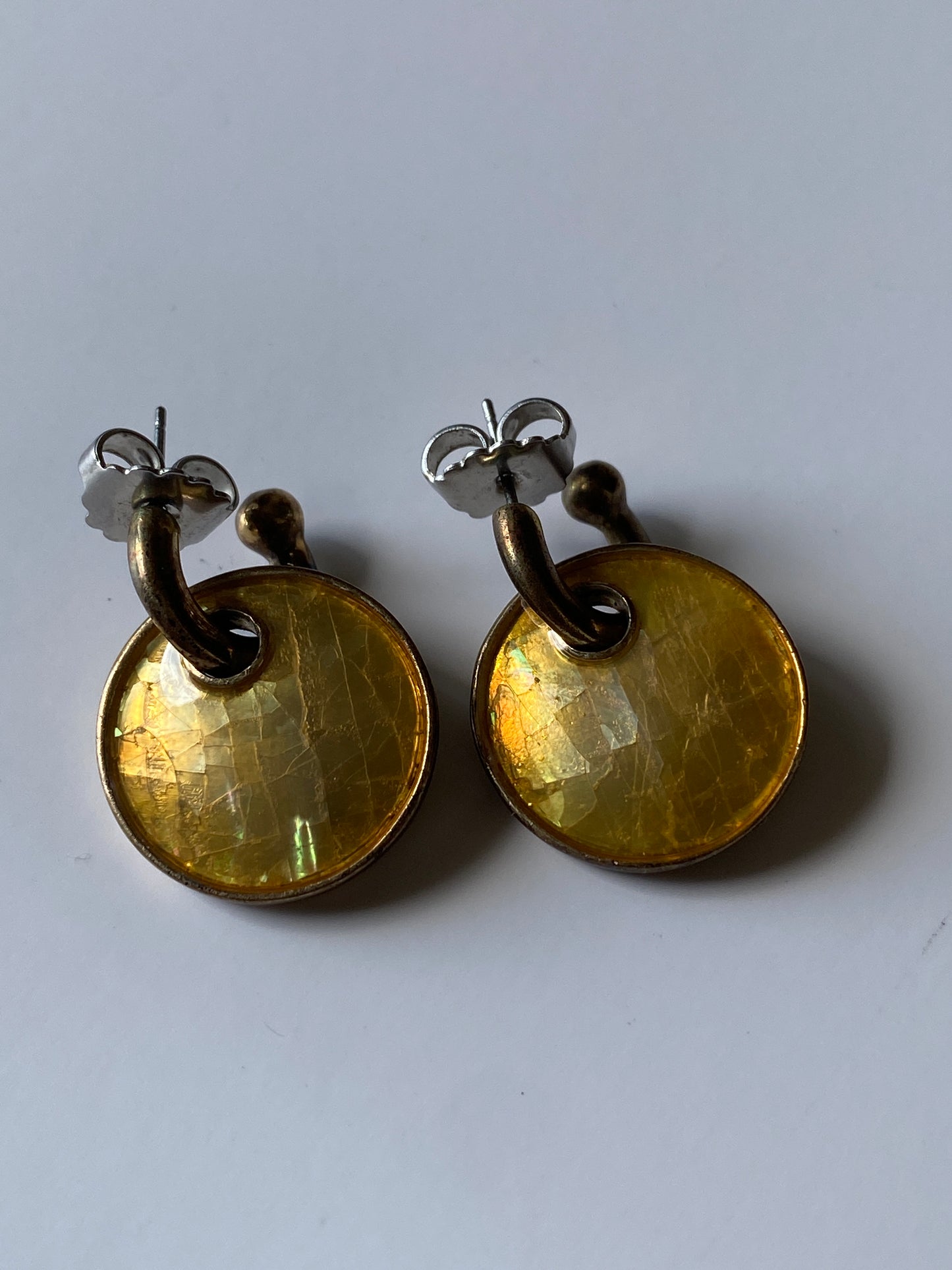 Vintage Lia Sophia Amber Faceted Gold Tone Drop Stud Earrings