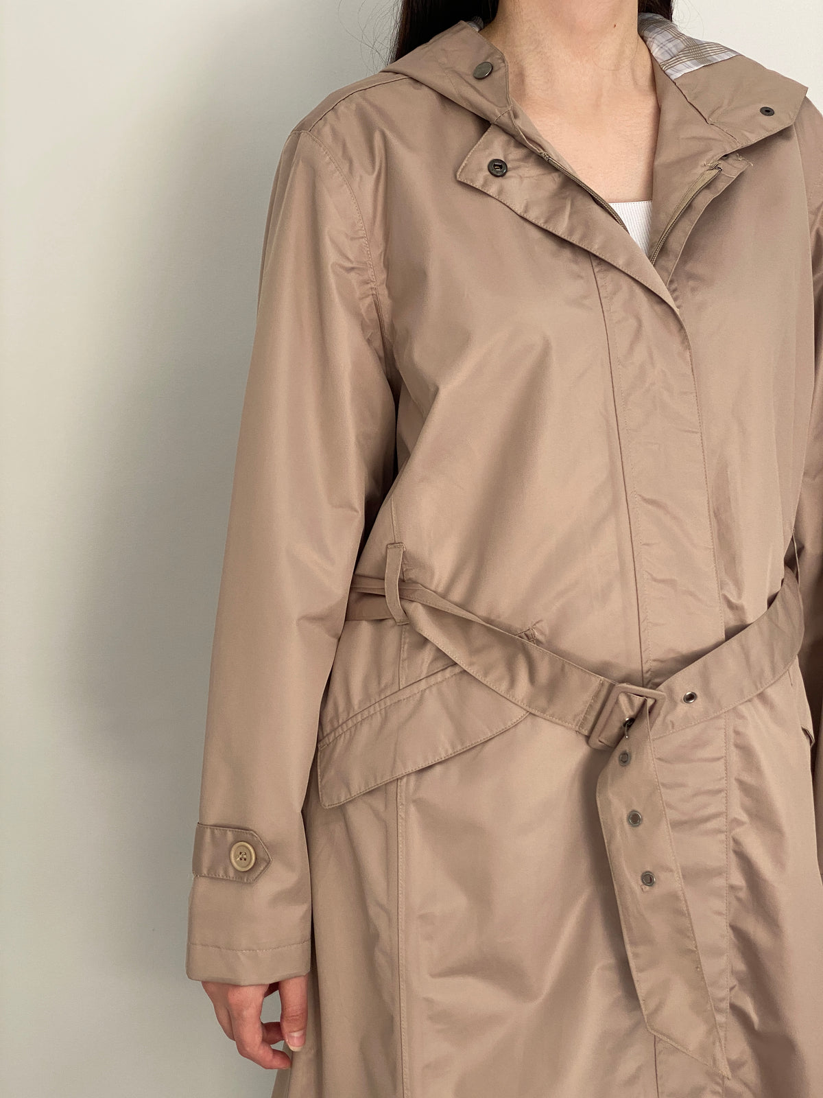 Vintage Cecilia Classics Beige Hooded Belted Trench Coat – L