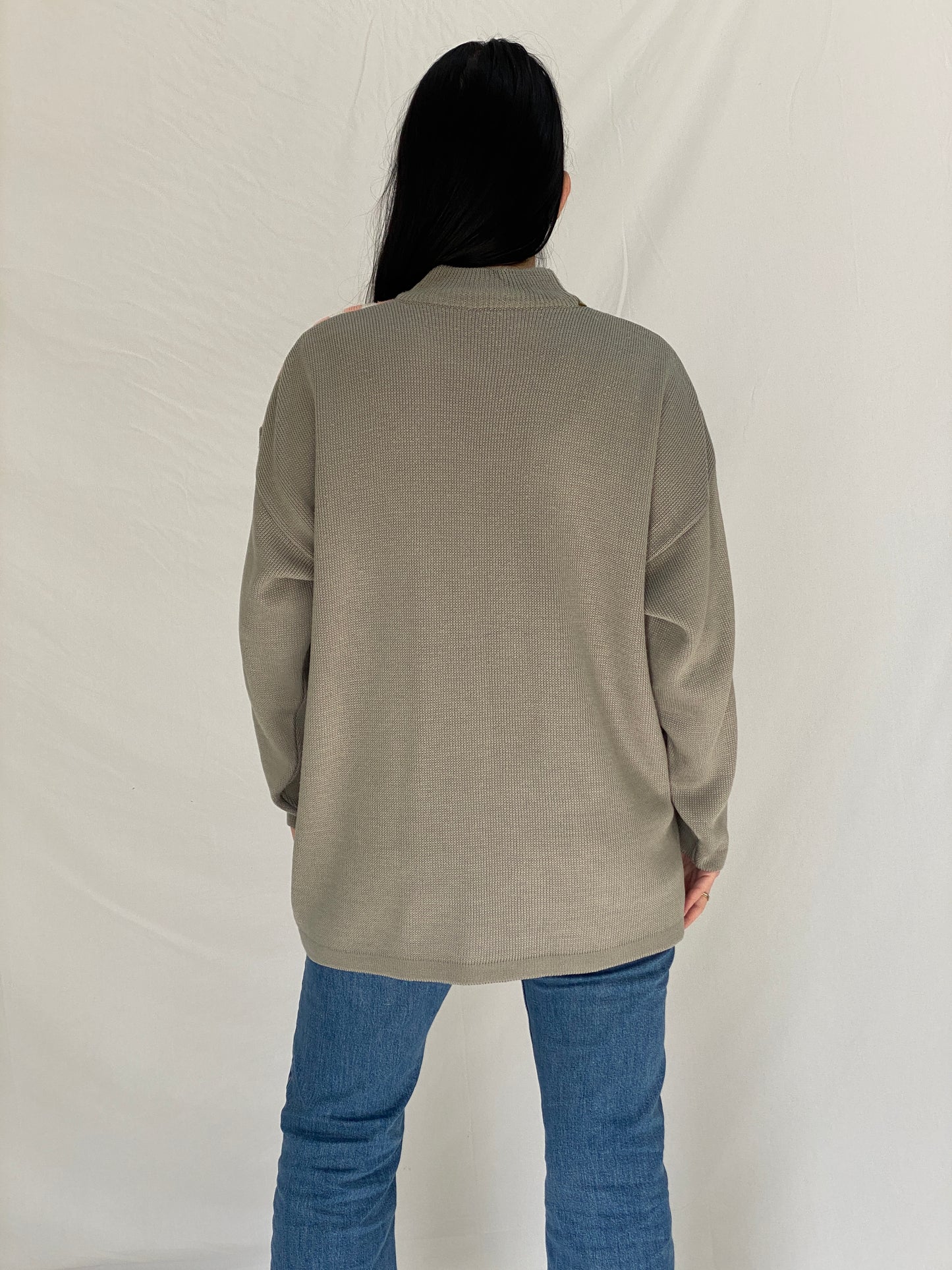 Vintage 90s Elegance EF Gray Knit Floral & Geometric Motifs Sweater - L