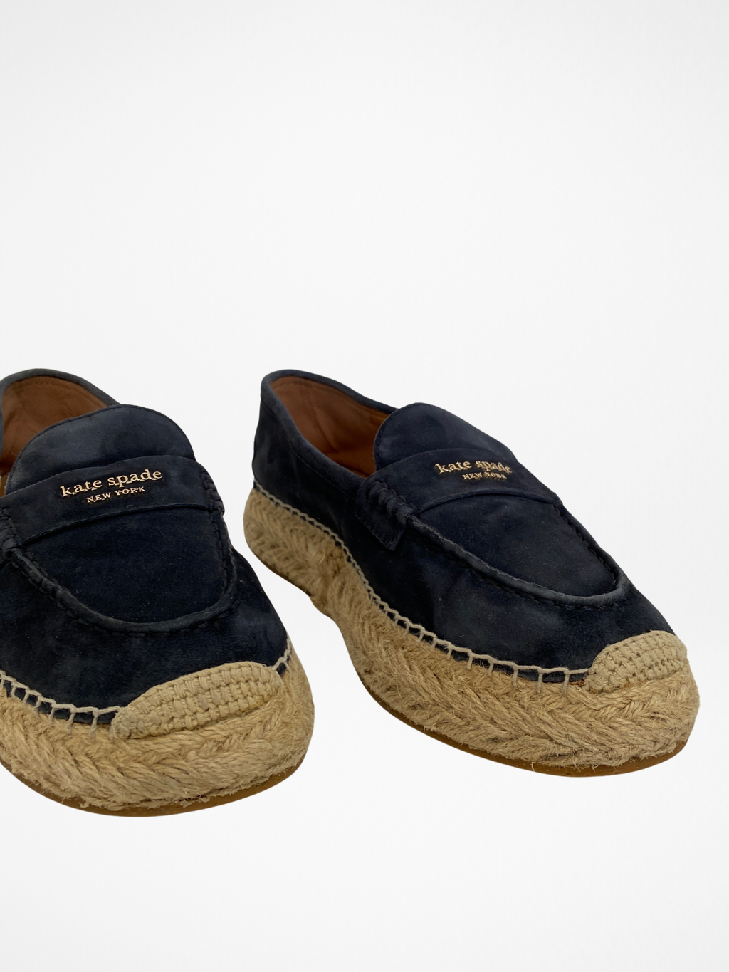 Kate Spade Navy Suede Espadrille Loafers Platform Jute Sole Slip-Ons - 39.5EU