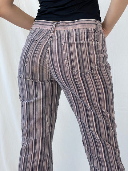 Y2K No Boundaries Striped Pink & Black Corduroy Flare Pants - 40EUR