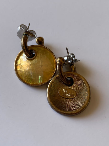 Vintage Lia Sophia Amber Faceted Gold Tone Drop Stud Earrings