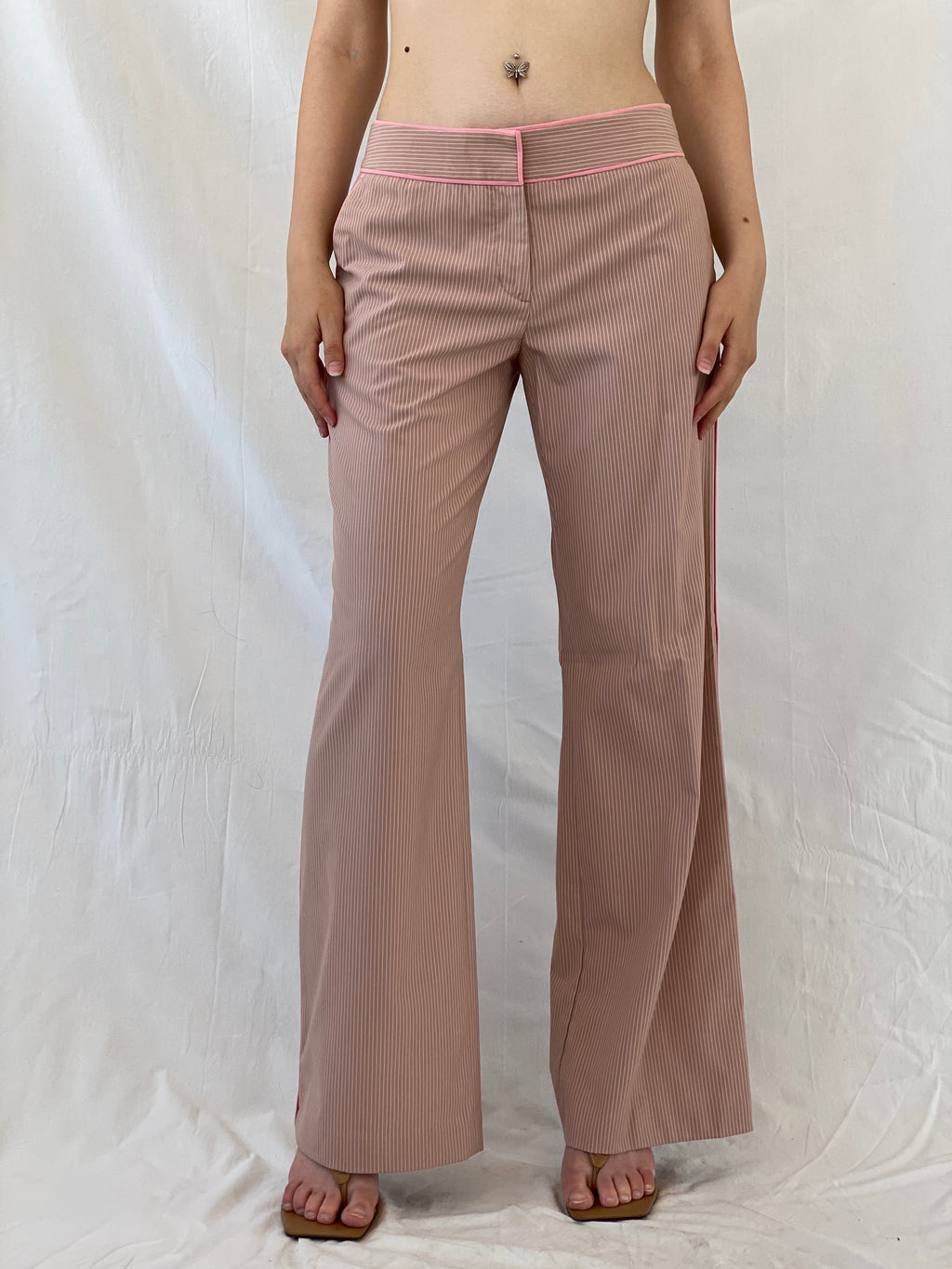 Y2K Express Design Studio Pink Pinstripe Officecore Wide Leg Pants - M
