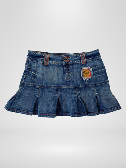 Y2K Collezione Pleated Mini Denim Skirt - M