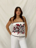 Y2K White House Black Market Floral Corset Strapless White Red Black Top - L
