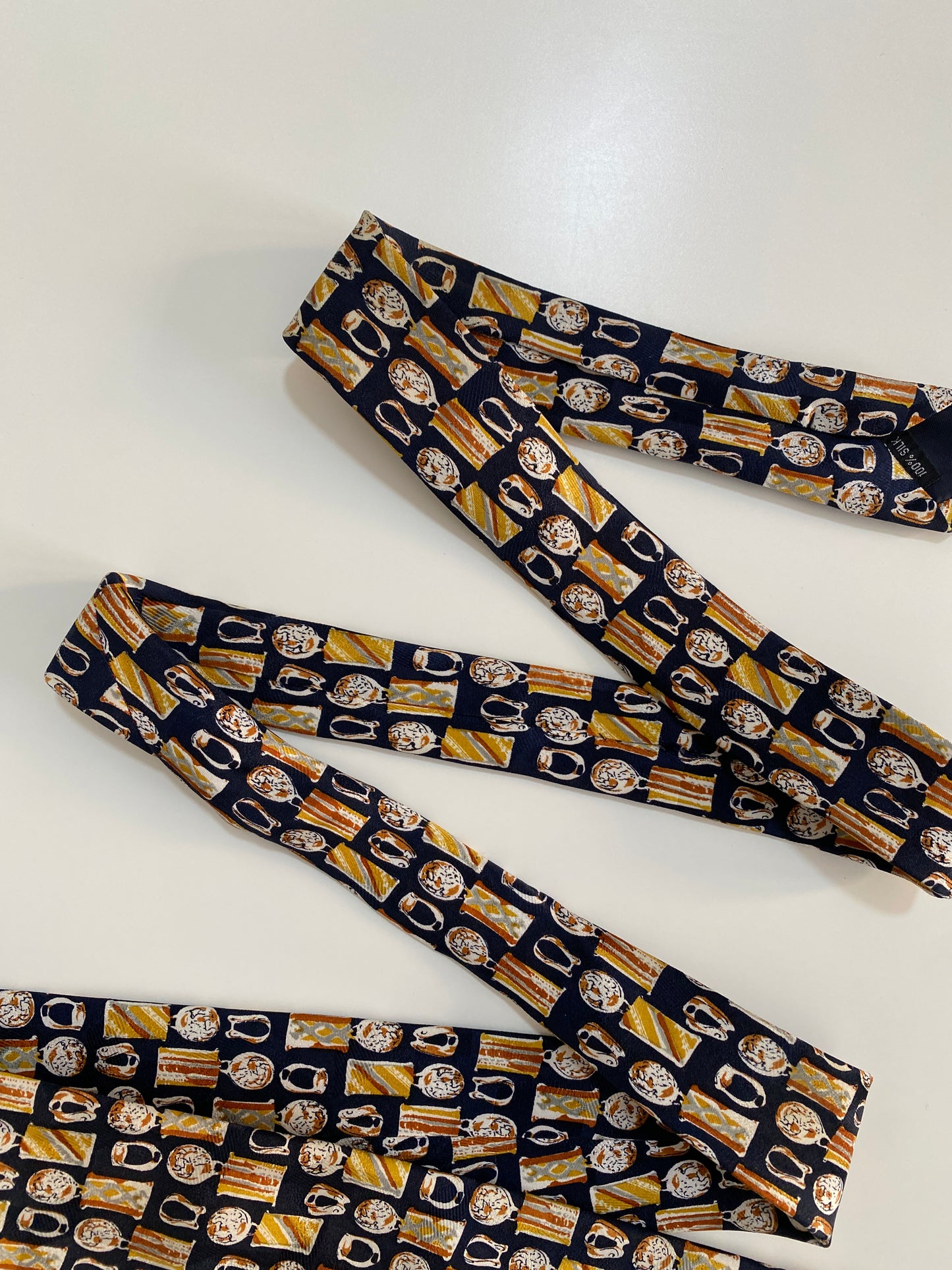 Vintage ST. LOREN Italian Silk Tie - Navy Equestrian / Horse Bit Print Made in Italy