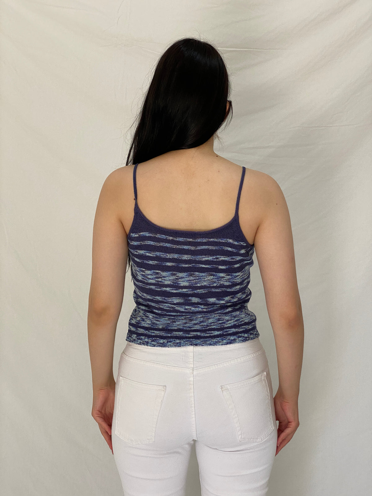 Vintage Y2K Mixin Blue Marled Knit Striped Cami Tank Top – S Vintage Y2K Mixin Blue Marled Knit Striped Cami Tank Top – S