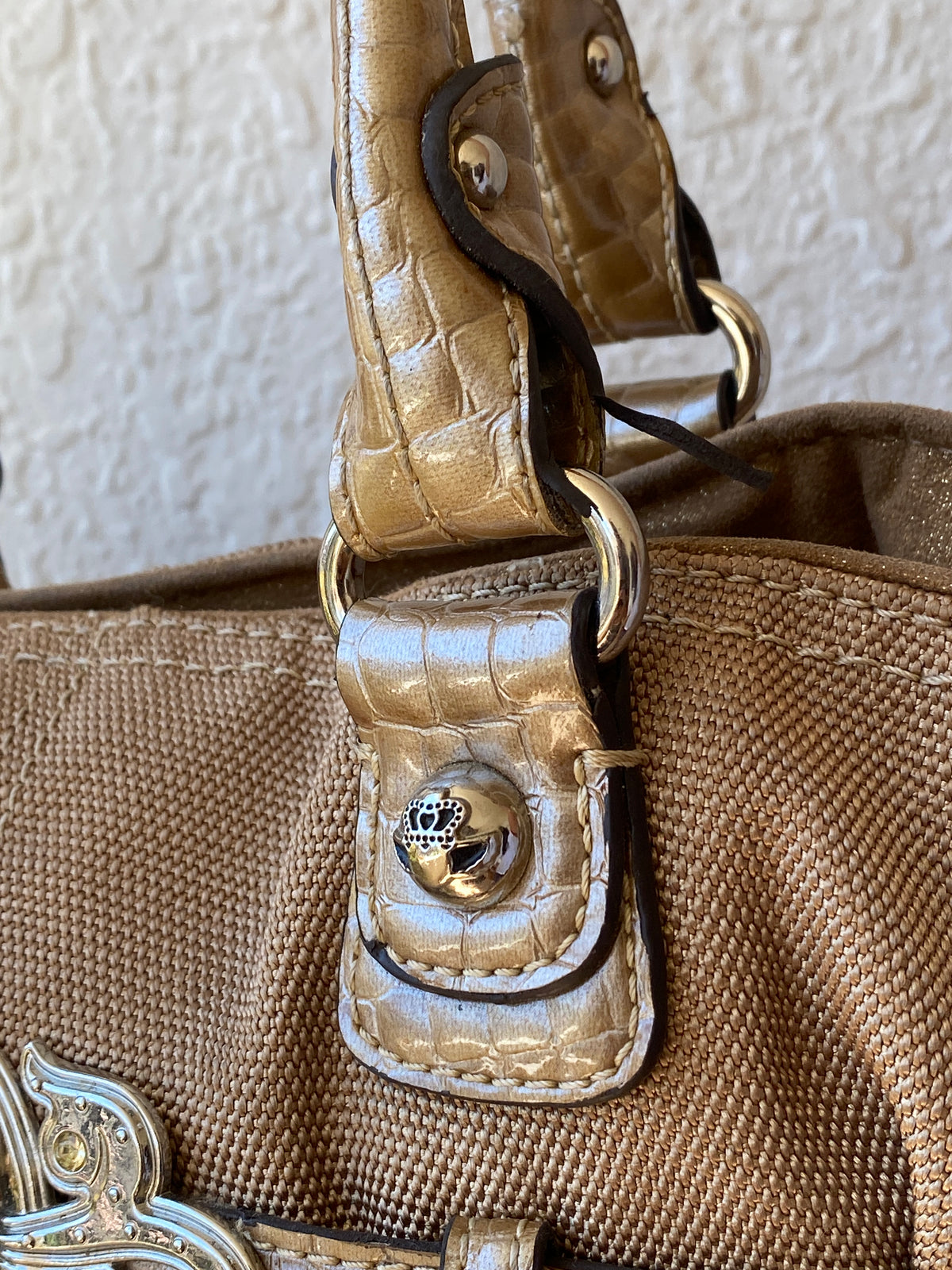 Vintage Y2K Kathy Van Zeeland Tan Canvas & Faux Croc Shoulder Tote Bag Vintage Y2K Kathy Van Zeeland Tan Canvas & Faux Croc Shoulder Tote Bag