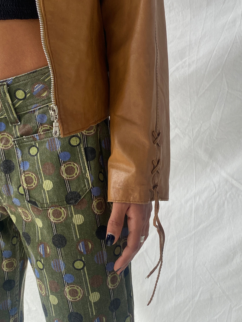 Vintage Conbipel Camel Genuine Leather Lace-up Detail Women’s Jacket - S