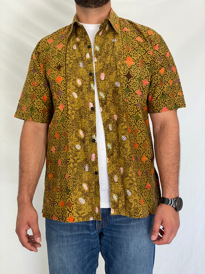 Vintage Fifty Batik Olive Multicolor Batik Print Short Sleeve Shirt – XL